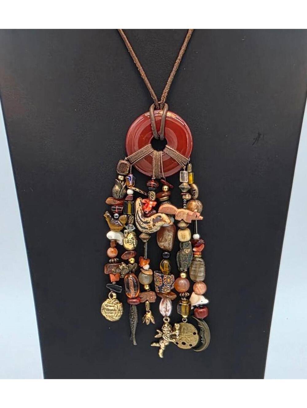 Large Carnelian, Coral, Amber, Millefiori, Beads & Animal Gemstone Necklace